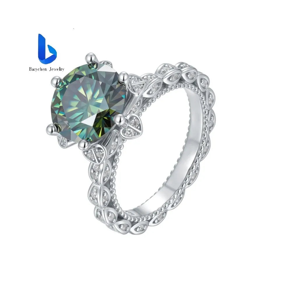 5ct Green Moissanite Vintage Flower Ring – 925 Sterling Silver | 18K Gold — photo 1 of 7