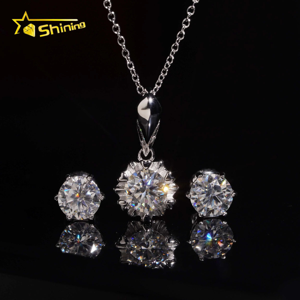 6.5mm Moissanite Pendant Necklace & Stud Earrings Set – 925 Sterling Silver — photo 2 of 7
