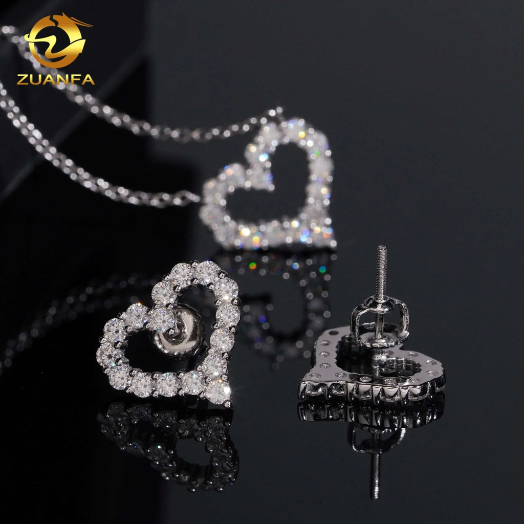Moissanite Heart Pendant Necklace & Earrings Set – 925 Sterling Silver — photo 2 of 7