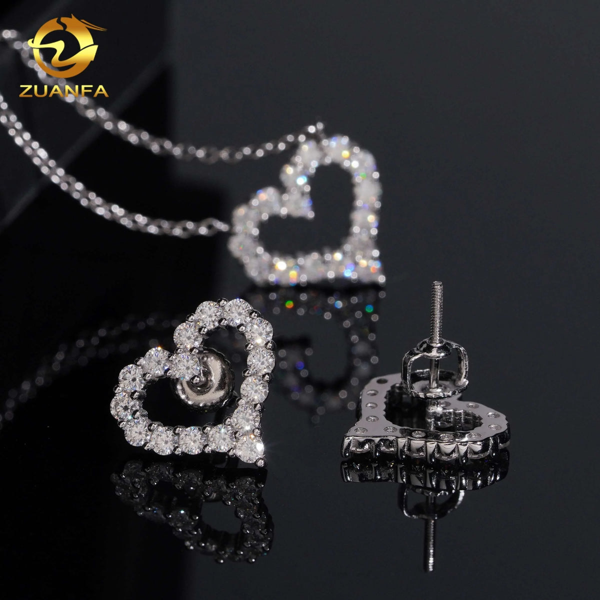 Moissanite Heart Pendant Necklace & Earrings Set – 925 Sterling Silver — photo 2 of 7