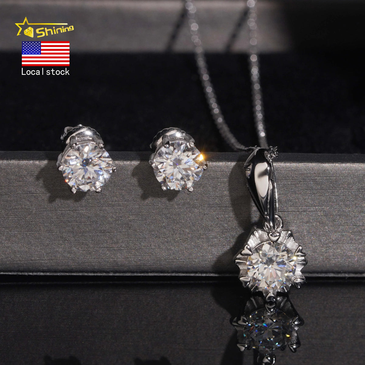 6.5mm Moissanite Pendant Necklace & Stud Earrings Set – 925 Sterling Silver — photo 1 of 7