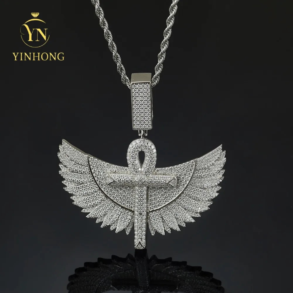 925 Silver Iced Out Angel Wings Pendant – Gold Plated | Moissanite — photo 1 of 7