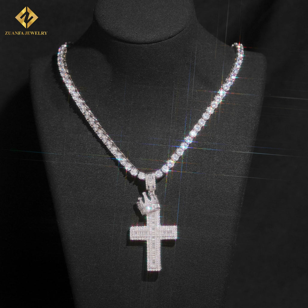 VVS Moissanite Crown Cross Pendant – 925 Sterling Silver | Silver & Rose Gold | GRA Certified — photo 7 of 8