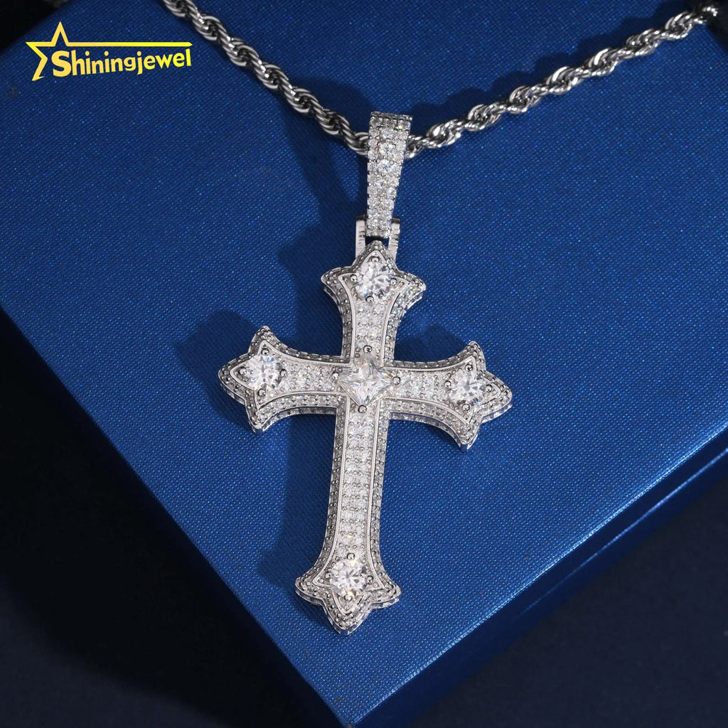925 Silver Iced Out Cross Pendant – 6mm Moissanite | Hip Hop — photo 7 of 8