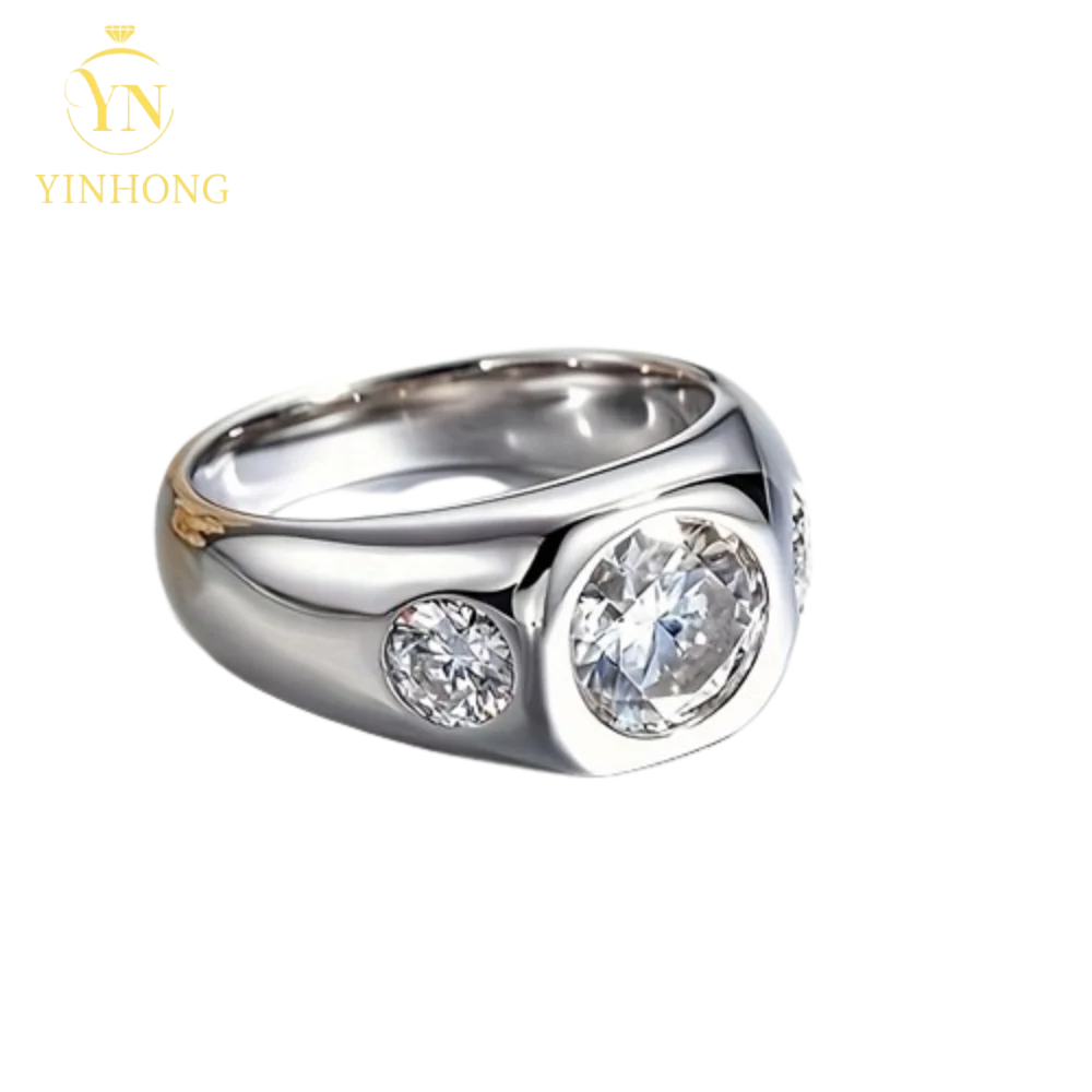 Oval Moissanite Statement Ring – 925 Sterling Silver | 18K Gold | Men's — photo 3 of 7