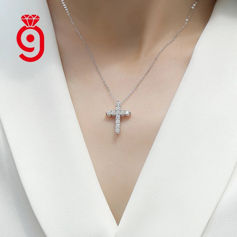 Moissanite Pavé Cross Pendant Necklace – 925 Sterling Silver | White Gold Plated — photo 5 of 7
