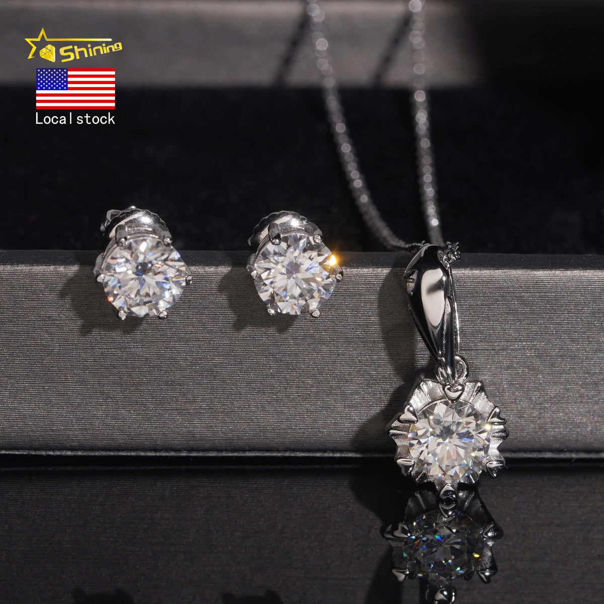 6.5mm Moissanite Pendant Necklace & Stud Earrings Set – 925 Sterling Silver — photo 7 of 7