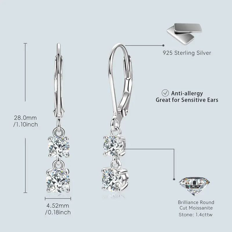 Moissanite Leverback Dangle Drop Earrings – 925 Sterling Silver | Gold & White Gold — photo 2 of 8