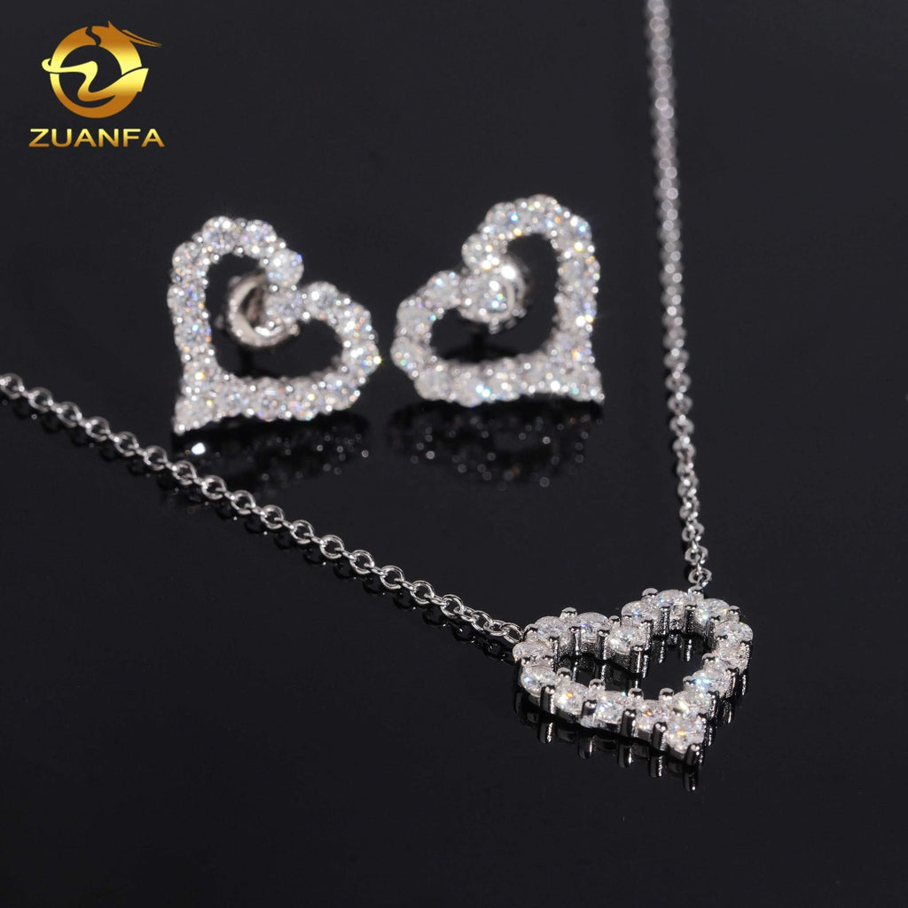 Moissanite Heart Pendant Necklace & Earrings Set – 925 Sterling Silver — photo 3 of 7