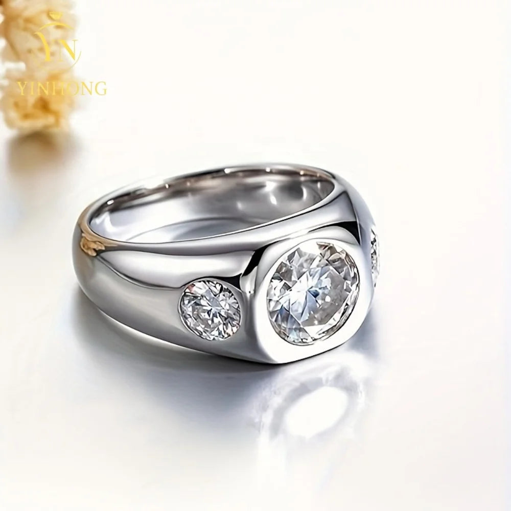 Oval Moissanite Statement Ring – 925 Sterling Silver | 18K Gold | Men's — photo 5 of 7