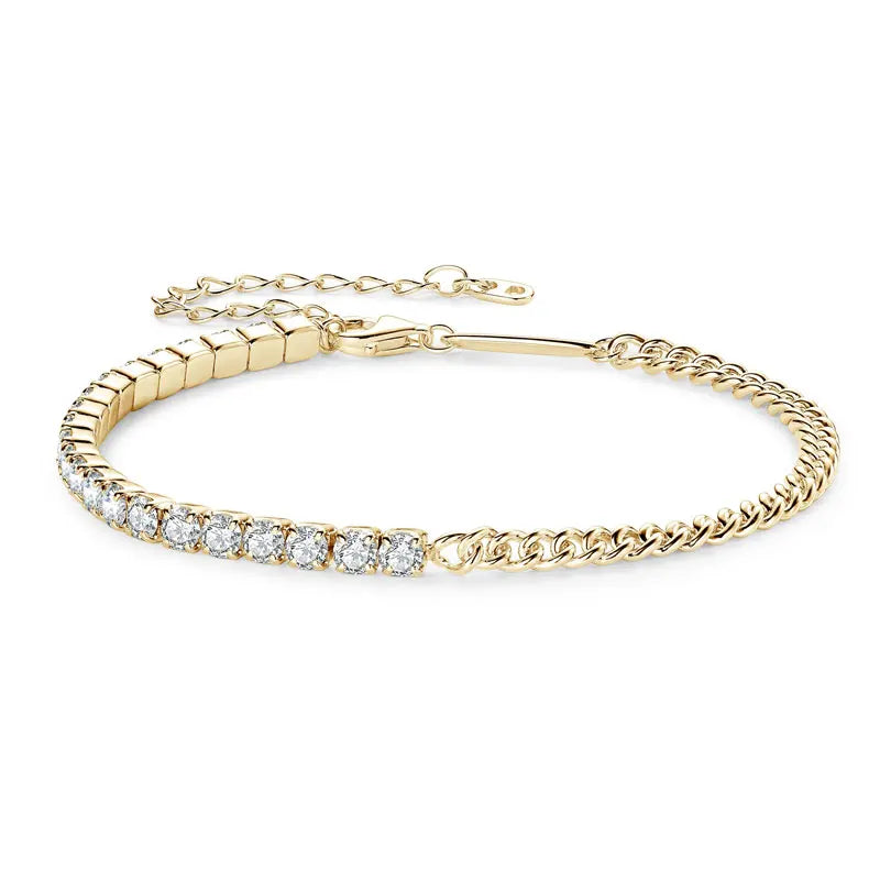 3mm Moissanite Tennis & Cuban Bracelet Set – 925 Sterling Silver | Gold & White Gold — photo 7 of 8