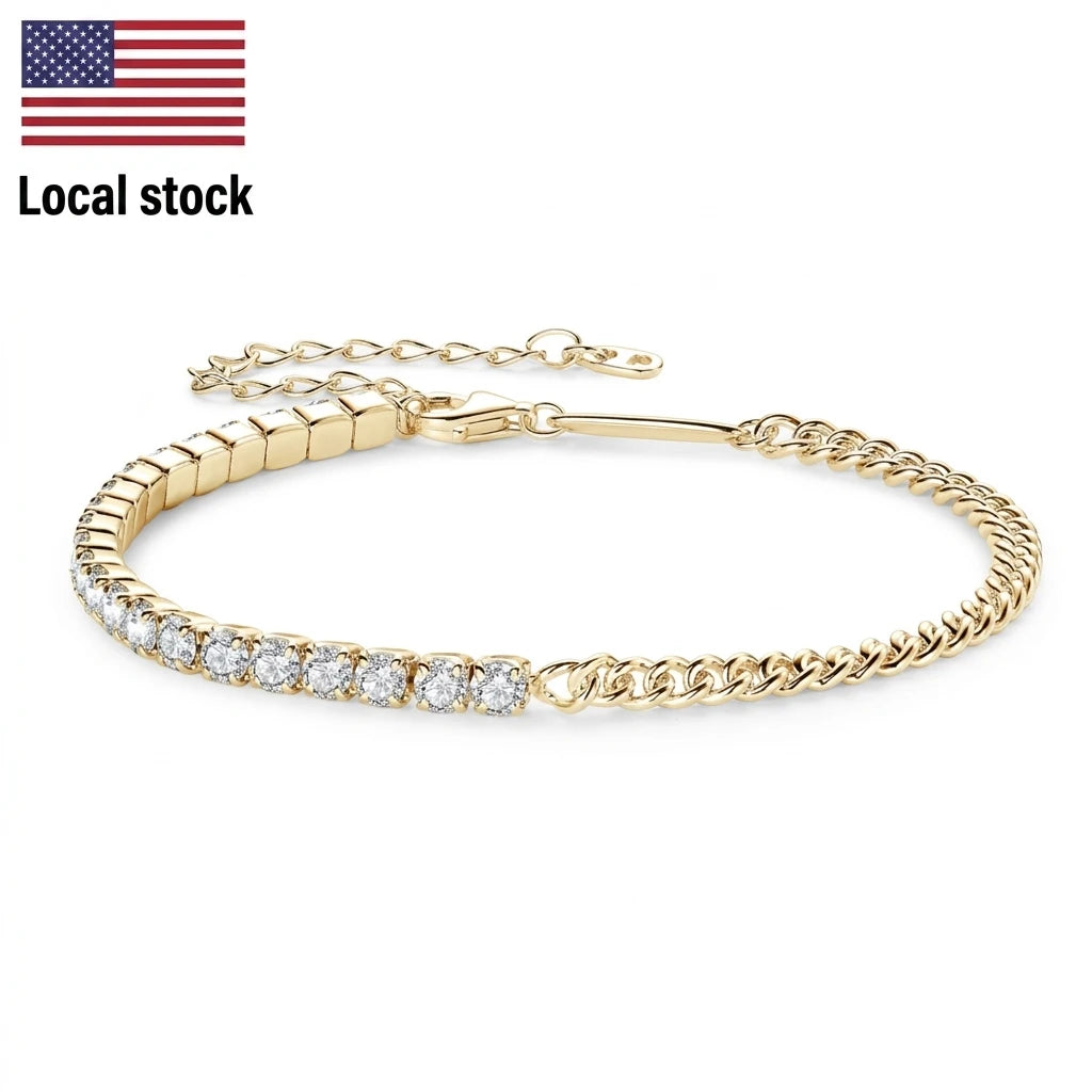 3mm Moissanite Tennis & Cuban Bracelet Set – 925 Sterling Silver | Gold & White Gold — photo 1 of 8