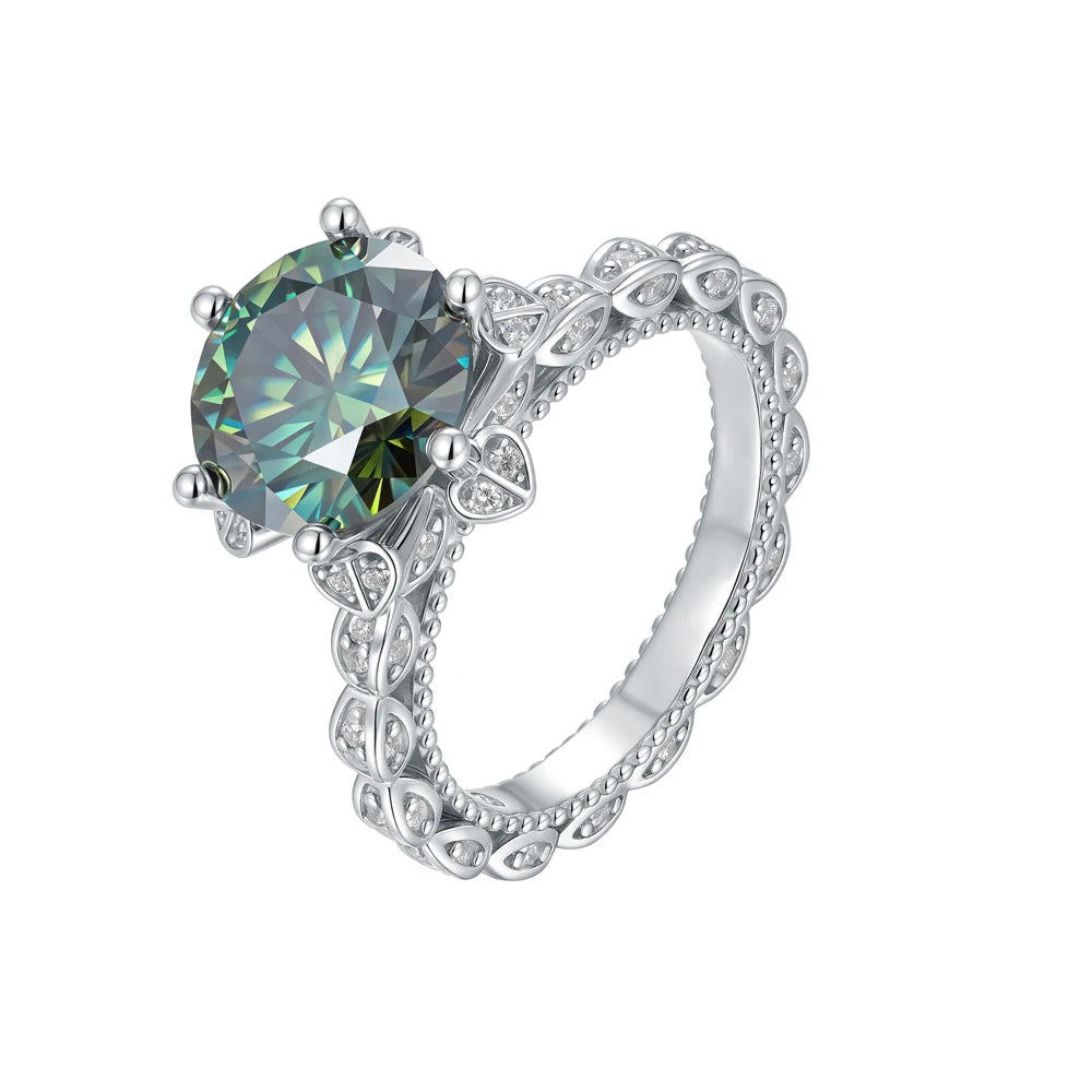 5ct Green Moissanite Vintage Flower Ring – 925 Sterling Silver | 18K Gold — photo 7 of 7