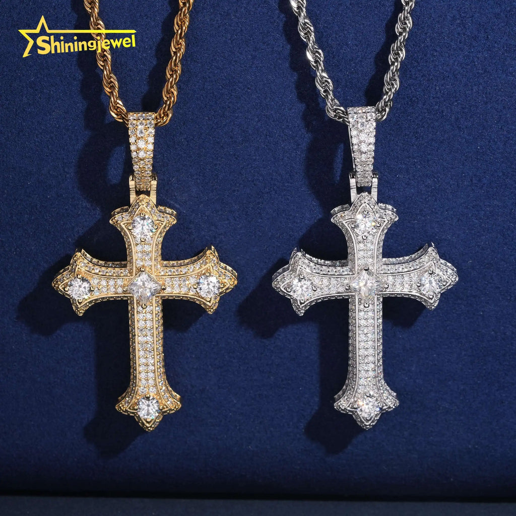 925 Silver Iced Out Cross Pendant – 6mm Moissanite | Hip Hop — photo 5 of 8