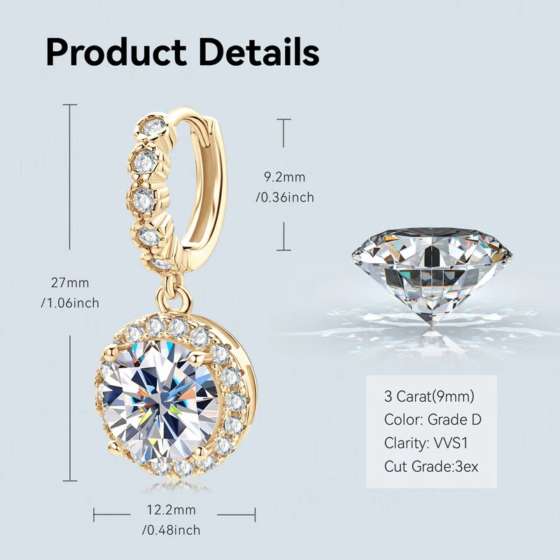 VVS Moissanite Stud Earrings – 925 Sterling Silver | 1ct, 2ct & 3ct | Women's — photo 3 of 8