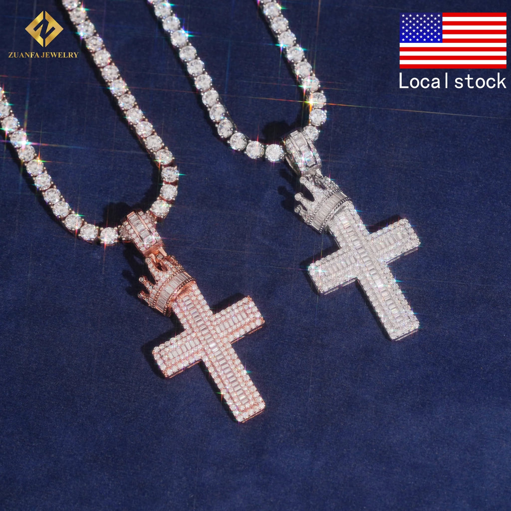 VVS Moissanite Crown Cross Pendant – 925 Sterling Silver | Silver & Rose Gold | GRA Certified — photo 2 of 8