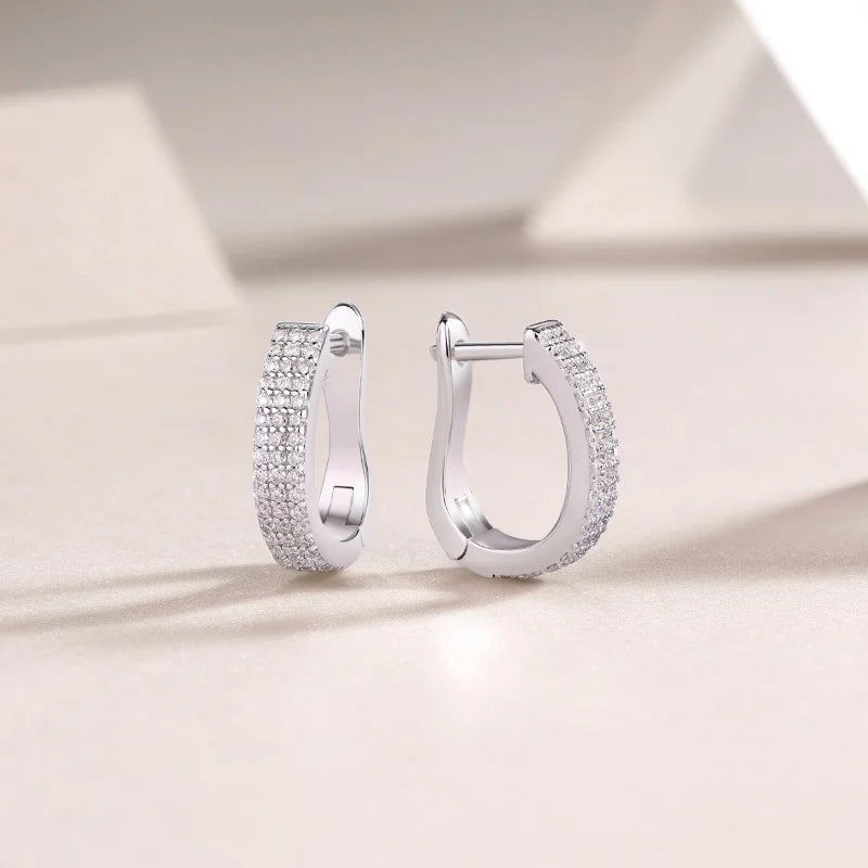 925 Silver Triple Row Moissanite Huggie Earrings – Gold Plated — photo 6 of 7