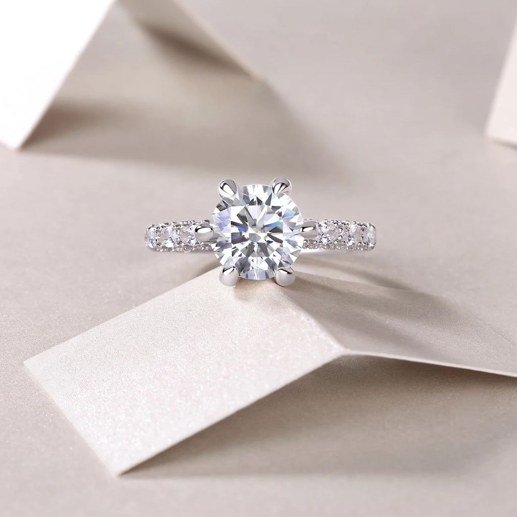 3ct Round Moissanite Engagement Ring – 925 Sterling Silver | Rhodium Plated — photo 3 of 7