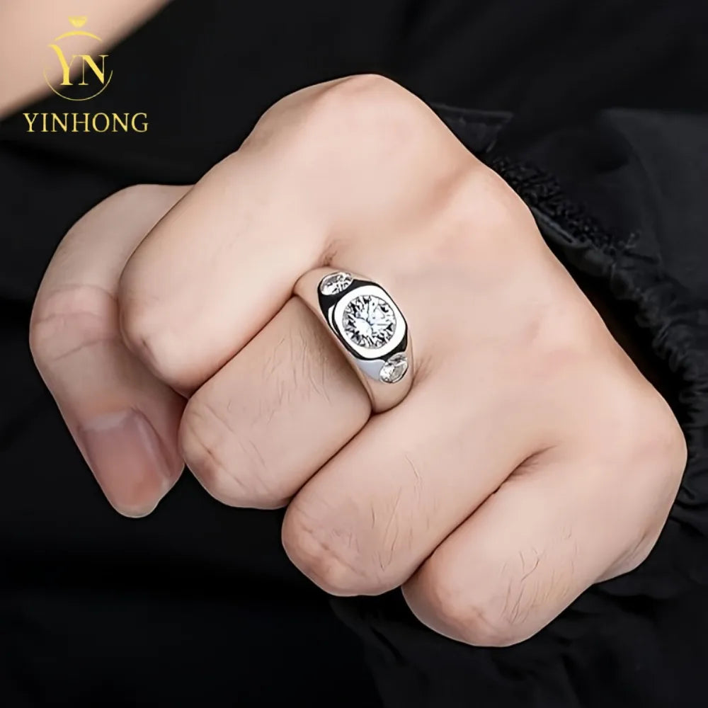 Oval Moissanite Statement Ring – 925 Sterling Silver | 18K Gold | Men's — photo 1 of 7