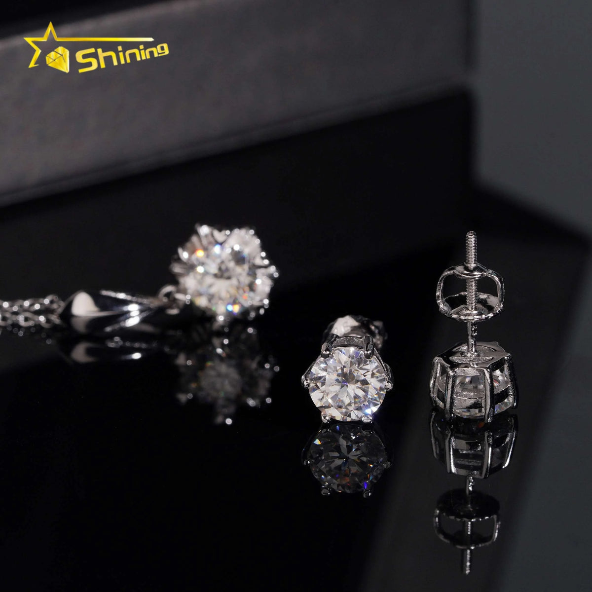 6.5mm Moissanite Pendant Necklace & Stud Earrings Set – 925 Sterling Silver — photo 4 of 7