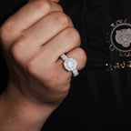 Moissanite Halo Engagement Ring – 925 Sterling Silver | White Gold Finish — photo 5 of 7