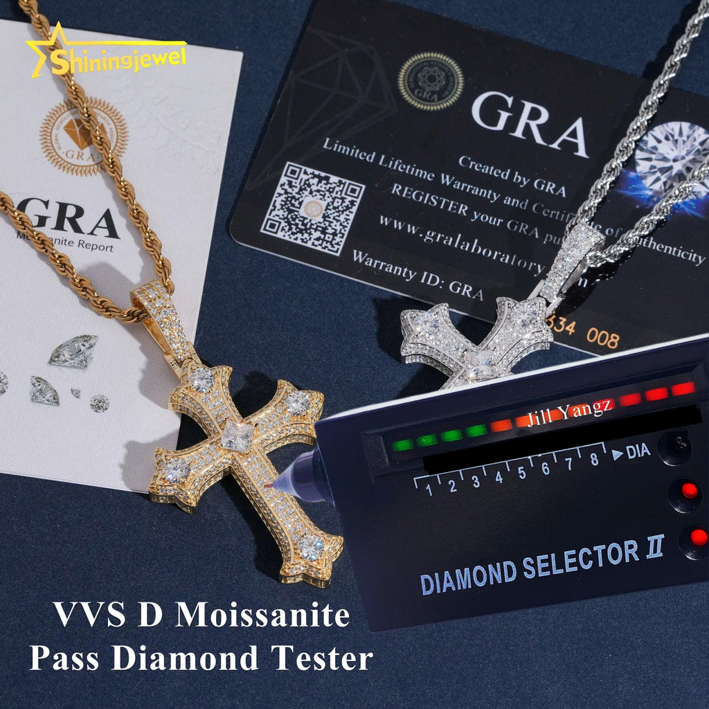 925 Silver Iced Out Cross Pendant – 6mm Moissanite | Hip Hop — photo 2 of 8