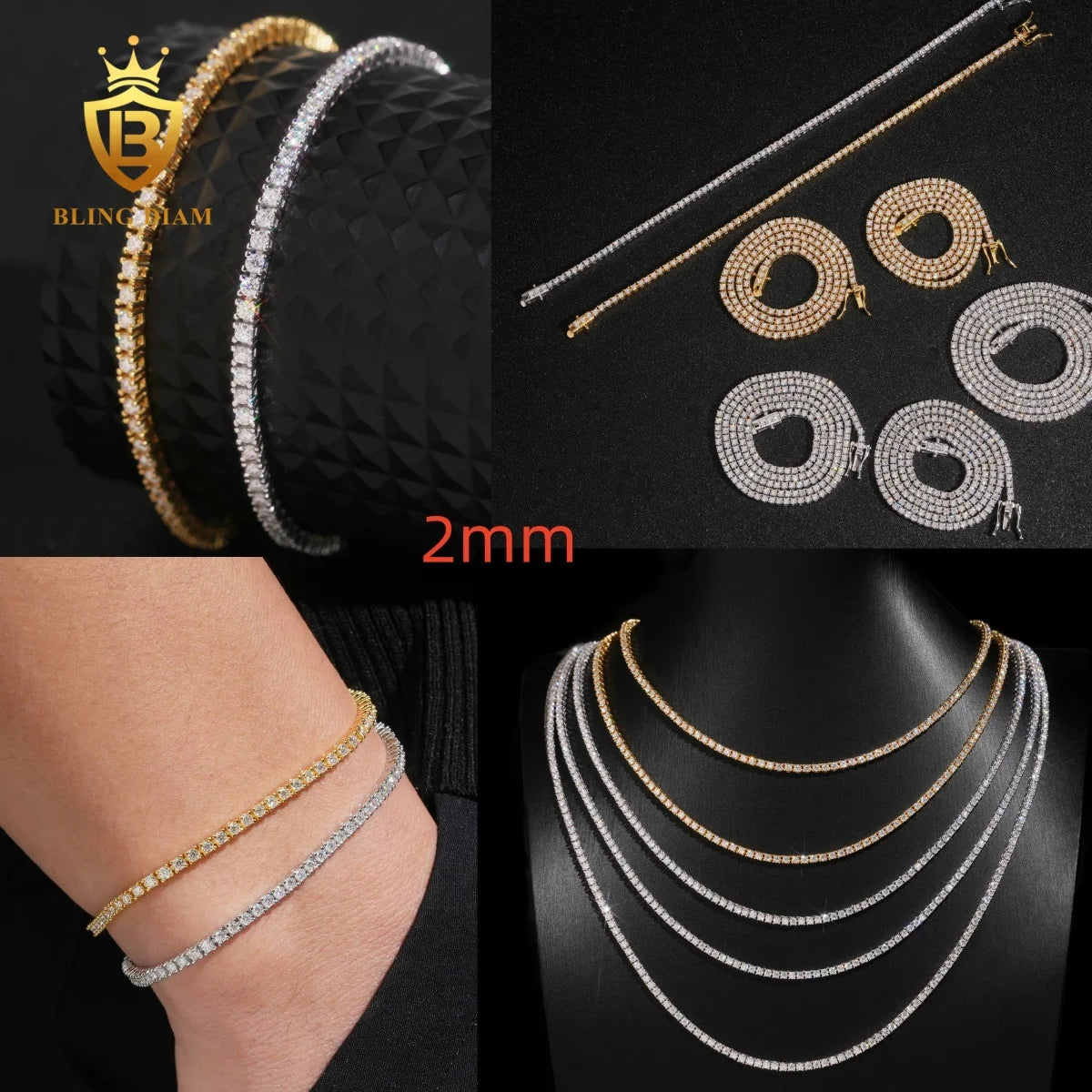 2mm VVS Moissanite Tennis Chain & Bracelet Set – 925 Sterling Silver — photo 8 of 8