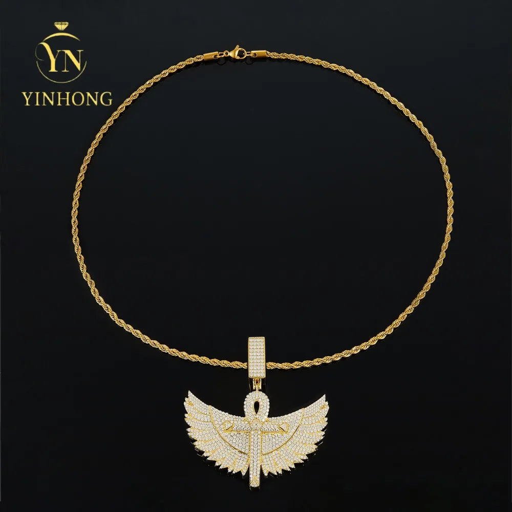 925 Silver Iced Out Angel Wings Pendant – Gold Plated | Moissanite — photo 4 of 7