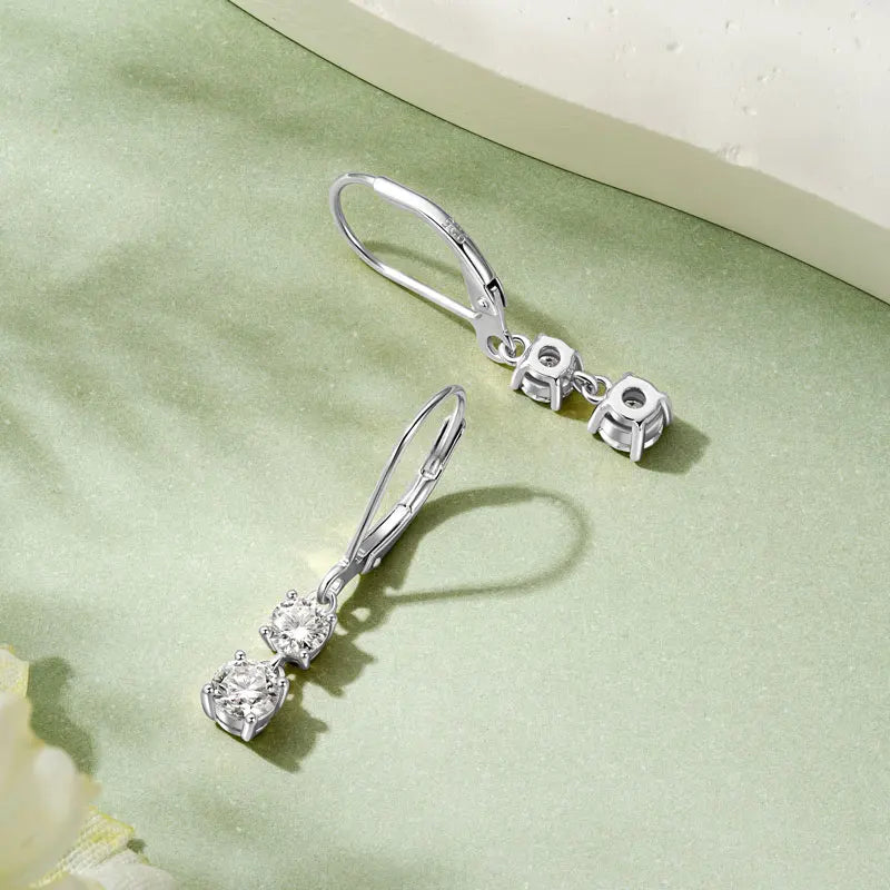 Moissanite Leverback Dangle Drop Earrings – 925 Sterling Silver | Gold & White Gold — photo 4 of 8
