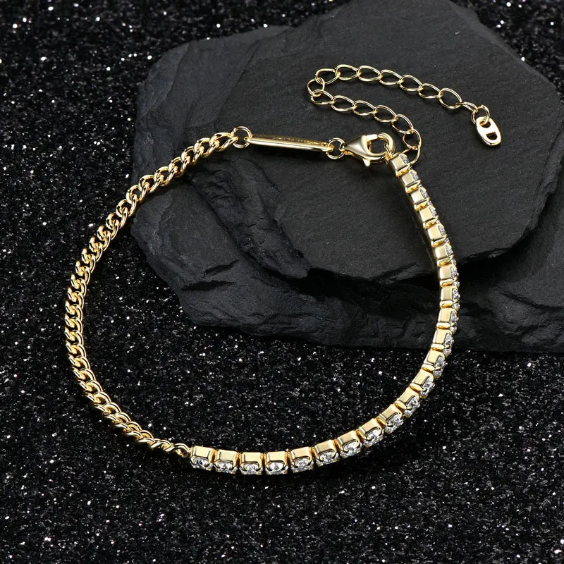 3mm Moissanite Tennis & Cuban Bracelet Set – 925 Sterling Silver | Gold & White Gold — photo 2 of 8