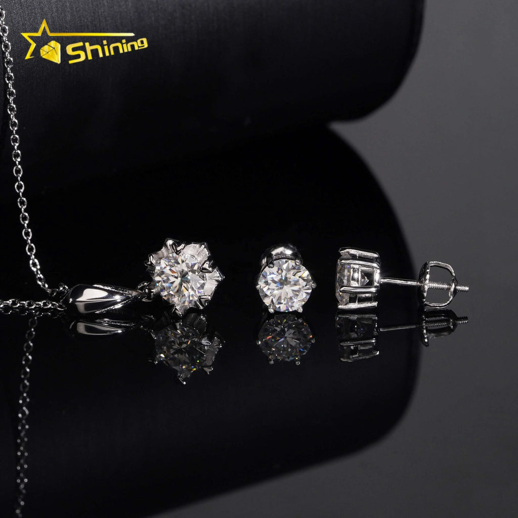 6.5mm Moissanite Pendant Necklace & Stud Earrings Set – 925 Sterling Silver — photo 5 of 7