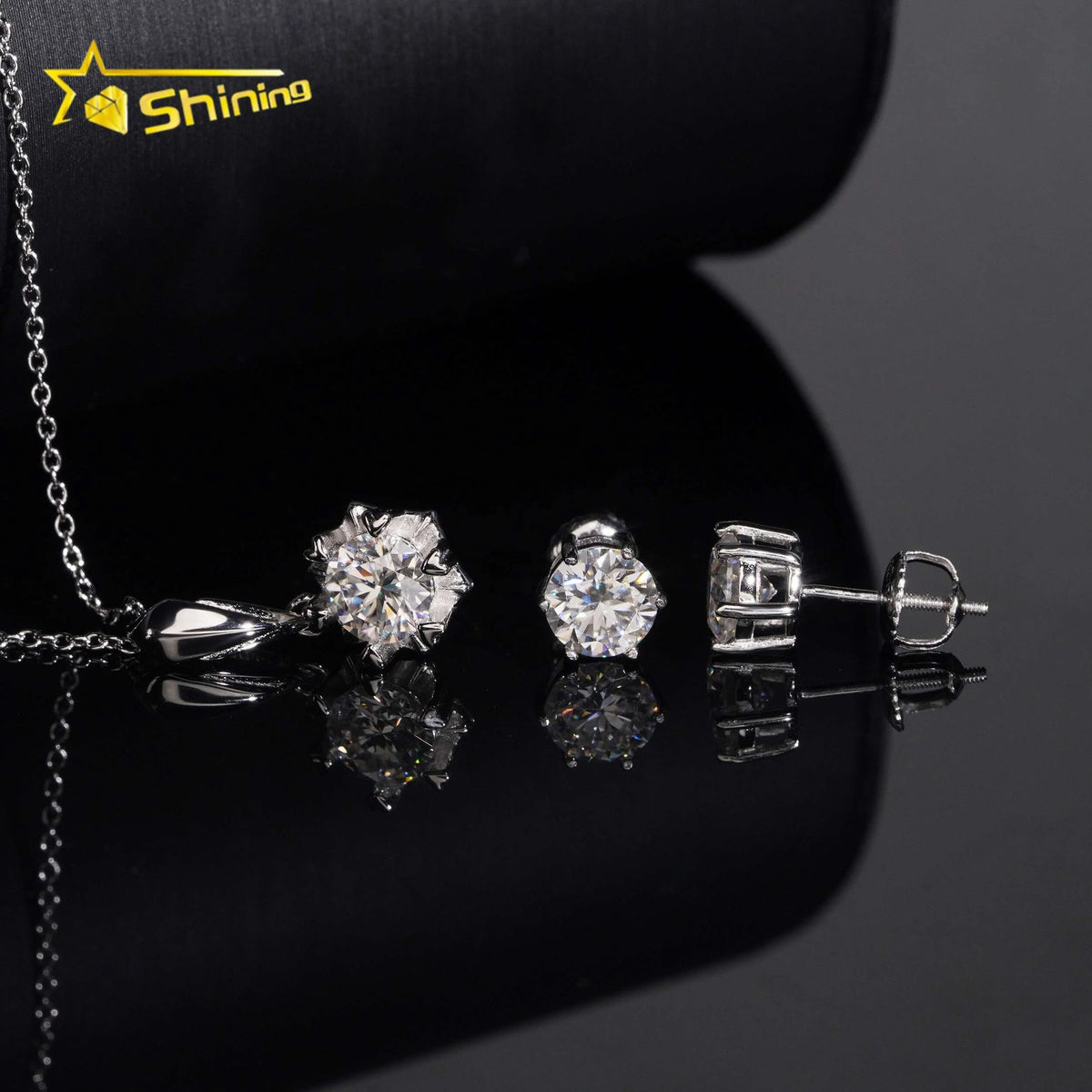6.5mm Moissanite Pendant Necklace & Stud Earrings Set – 925 Sterling Silver — photo 5 of 7