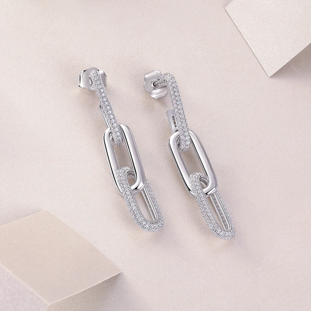 Moissanite Chain Link Drop Earrings – 925 Sterling Silver — photo 7 of 7
