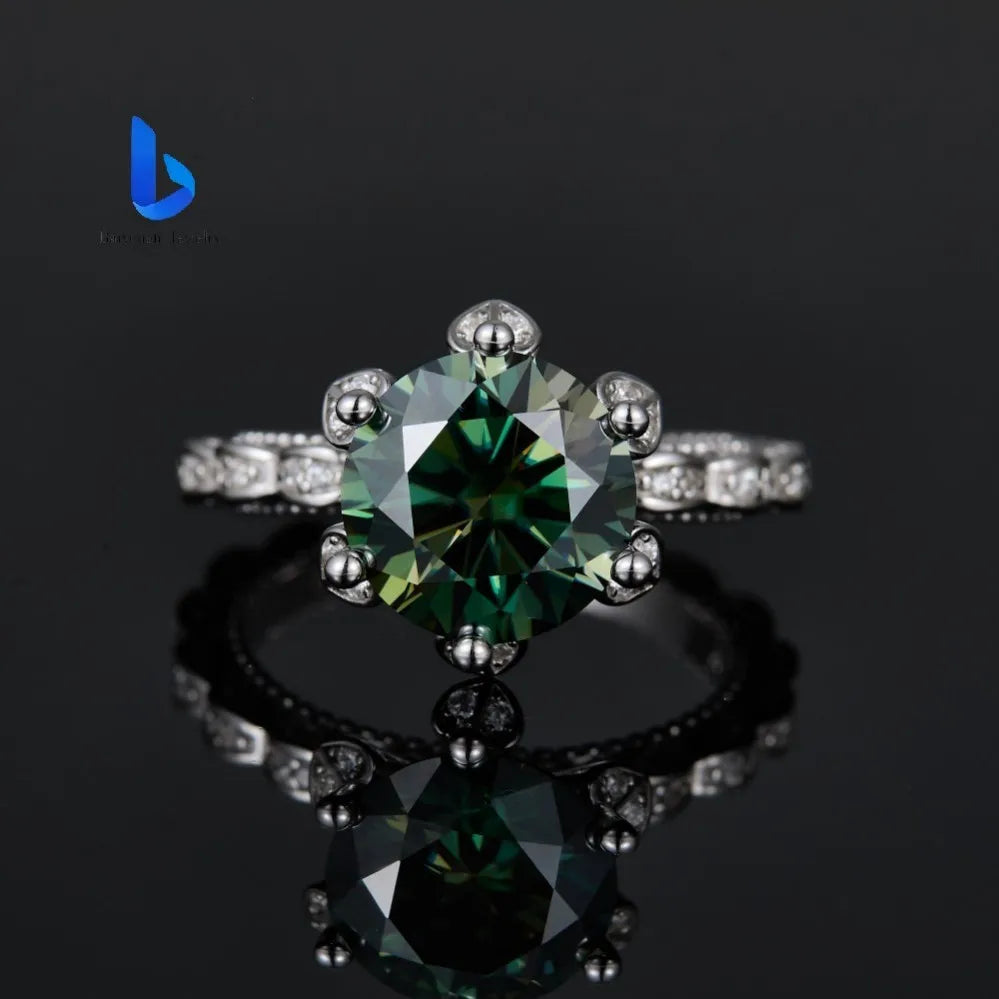 5ct Green Moissanite Vintage Flower Ring – 925 Sterling Silver | 18K Gold — photo 2 of 7