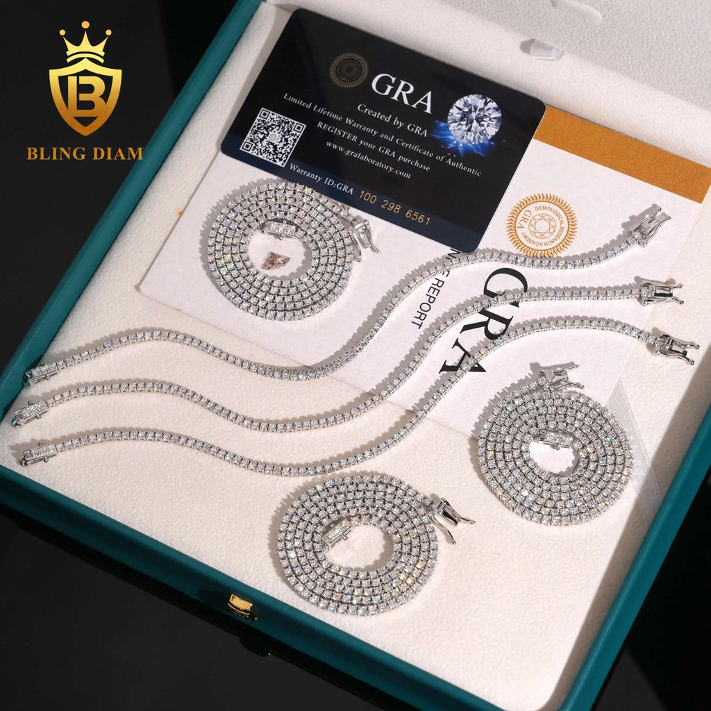 2mm VVS Moissanite Tennis Chain & Bracelet Set – 925 Sterling Silver — photo 1 of 8