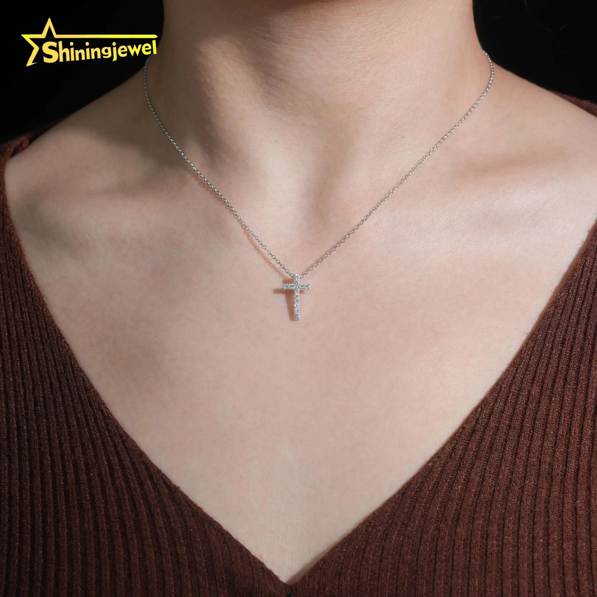 Moissanite Cross Pendant Necklace & Stud Earrings Set – 925 Sterling Silver — photo 3 of 7