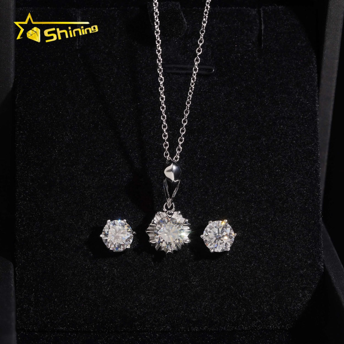 6.5mm Moissanite Pendant Necklace & Stud Earrings Set – 925 Sterling Silver — photo 3 of 7