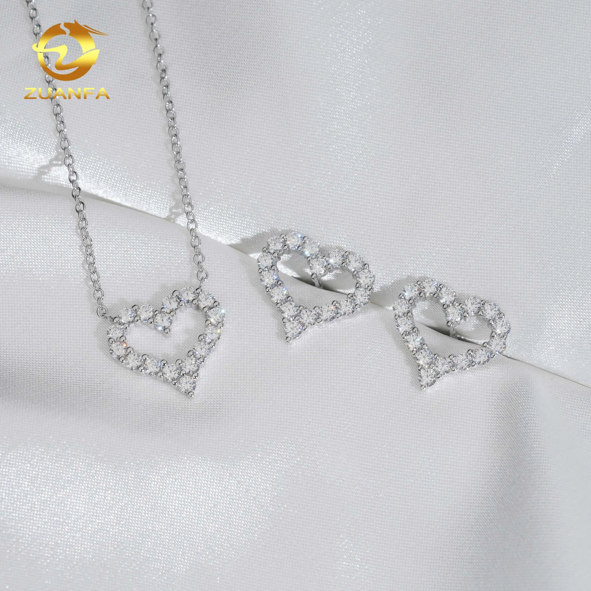 Moissanite Heart Pendant Necklace & Earrings Set – 925 Sterling Silver — photo 5 of 7