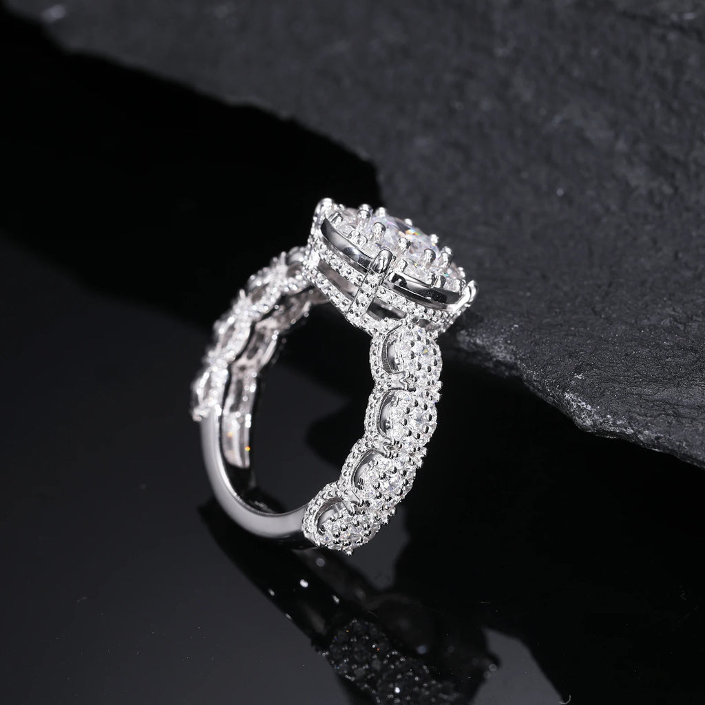 Moissanite Halo Engagement Ring – 925 Sterling Silver | White Gold Finish — photo 2 of 7