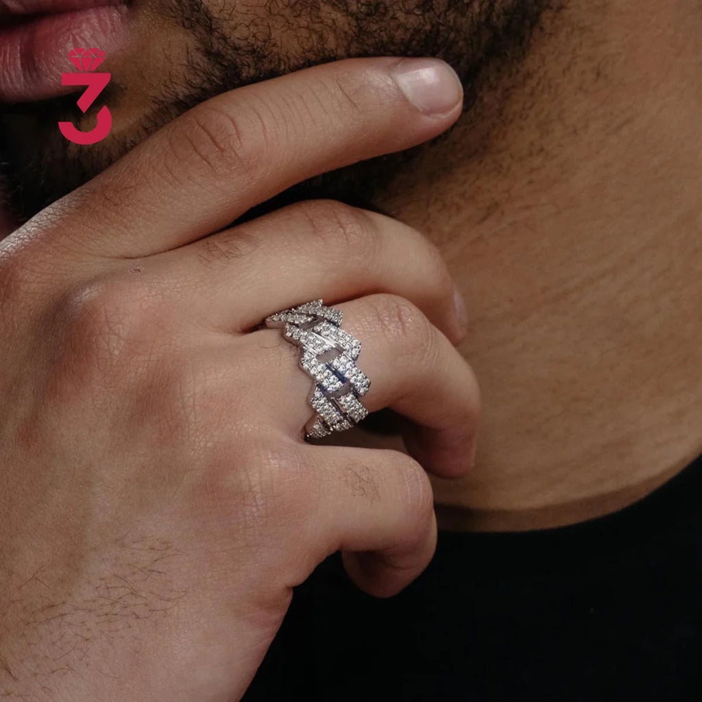 Iced Out 2-Row Cuban Link Moissanite Ring – 925 Sterling Silver | VVS D Color — photo 2 of 8