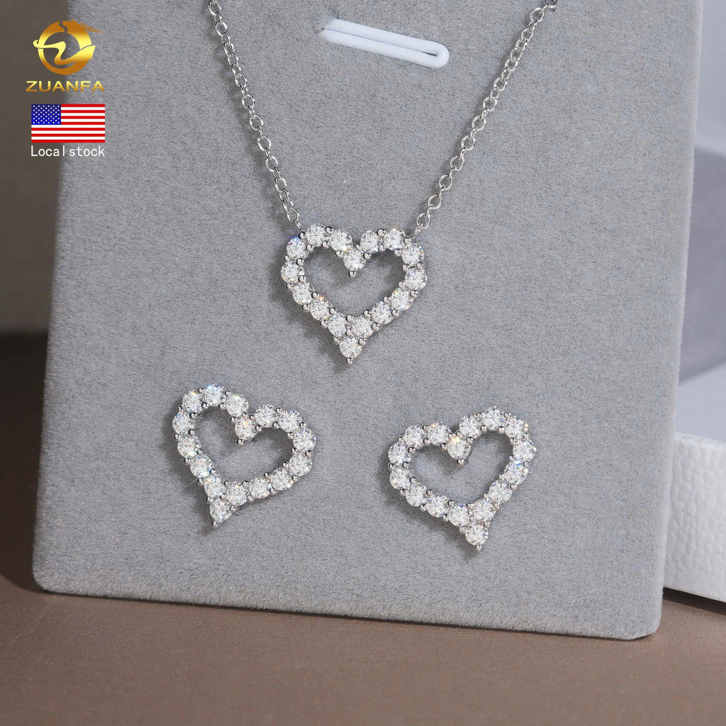 Moissanite Heart Pendant Necklace & Earrings Set – 925 Sterling Silver — photo 1 of 7