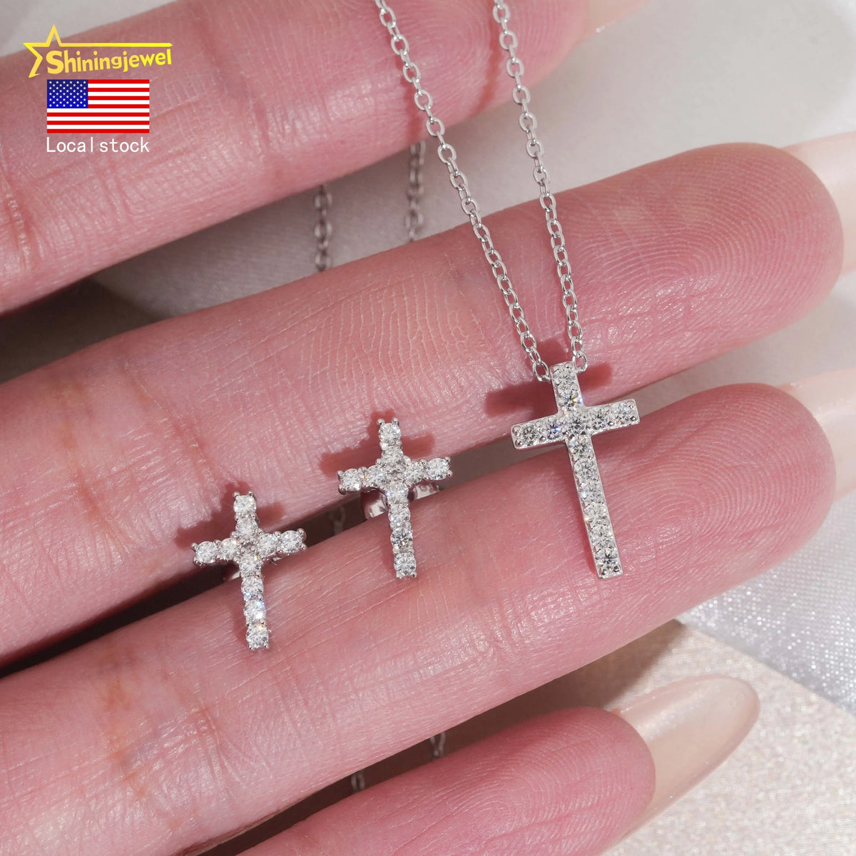 Moissanite Cross Pendant Necklace & Stud Earrings Set – 925 Sterling Silver — photo 7 of 7