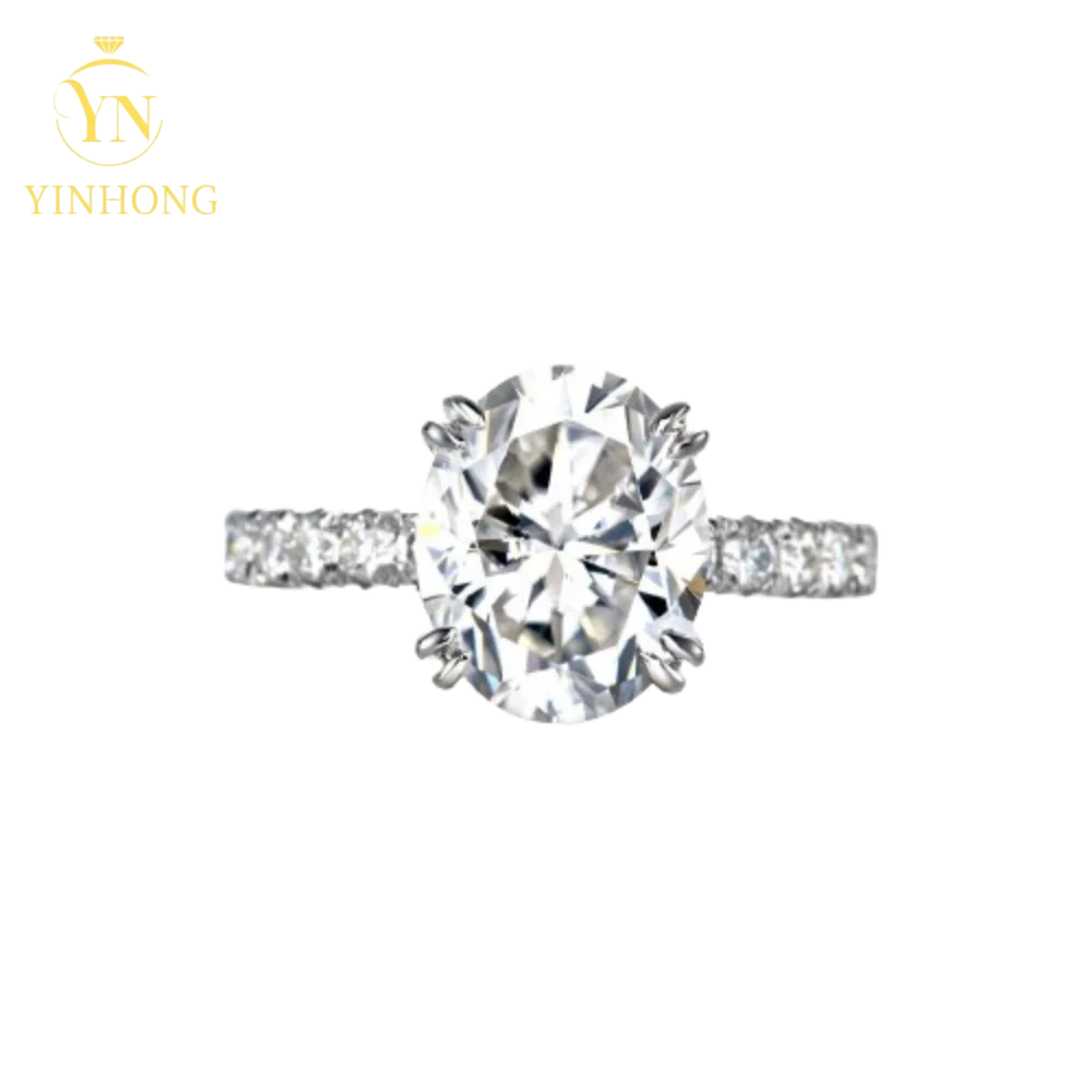 5ct Oval Moissanite Hidden Halo Ring – 925 Sterling Silver | 18K Gold — photo 3 of 7