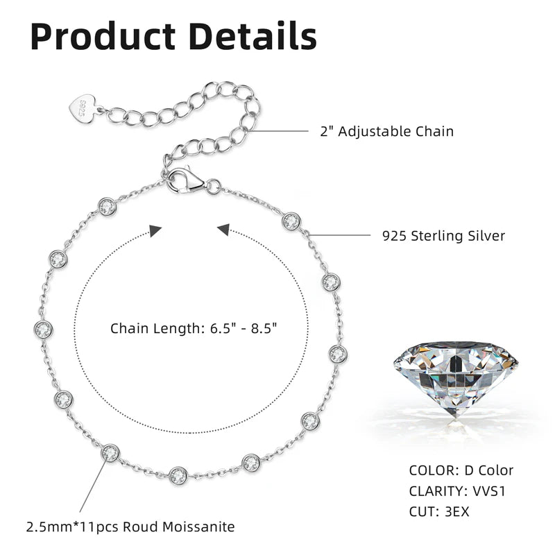 2.5mm Bezel Moissanite Tennis Bracelet – Adjustable | 925 Sterling Silver — photo 4 of 8