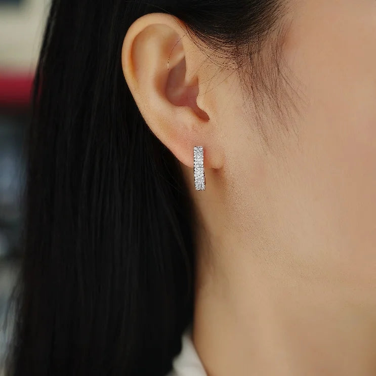 925 Silver Triple Row Moissanite Huggie Earrings – Gold Plated — photo 2 of 7