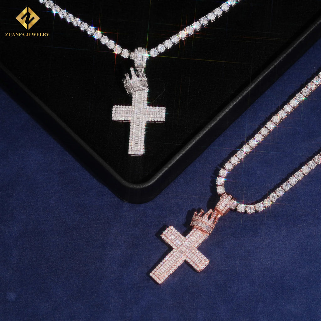VVS Moissanite Crown Cross Pendant – 925 Sterling Silver | Silver & Rose Gold | GRA Certified — photo 3 of 8