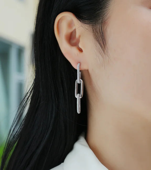 Moissanite Chain Link Drop Earrings – 925 Sterling Silver — photo 4 of 7