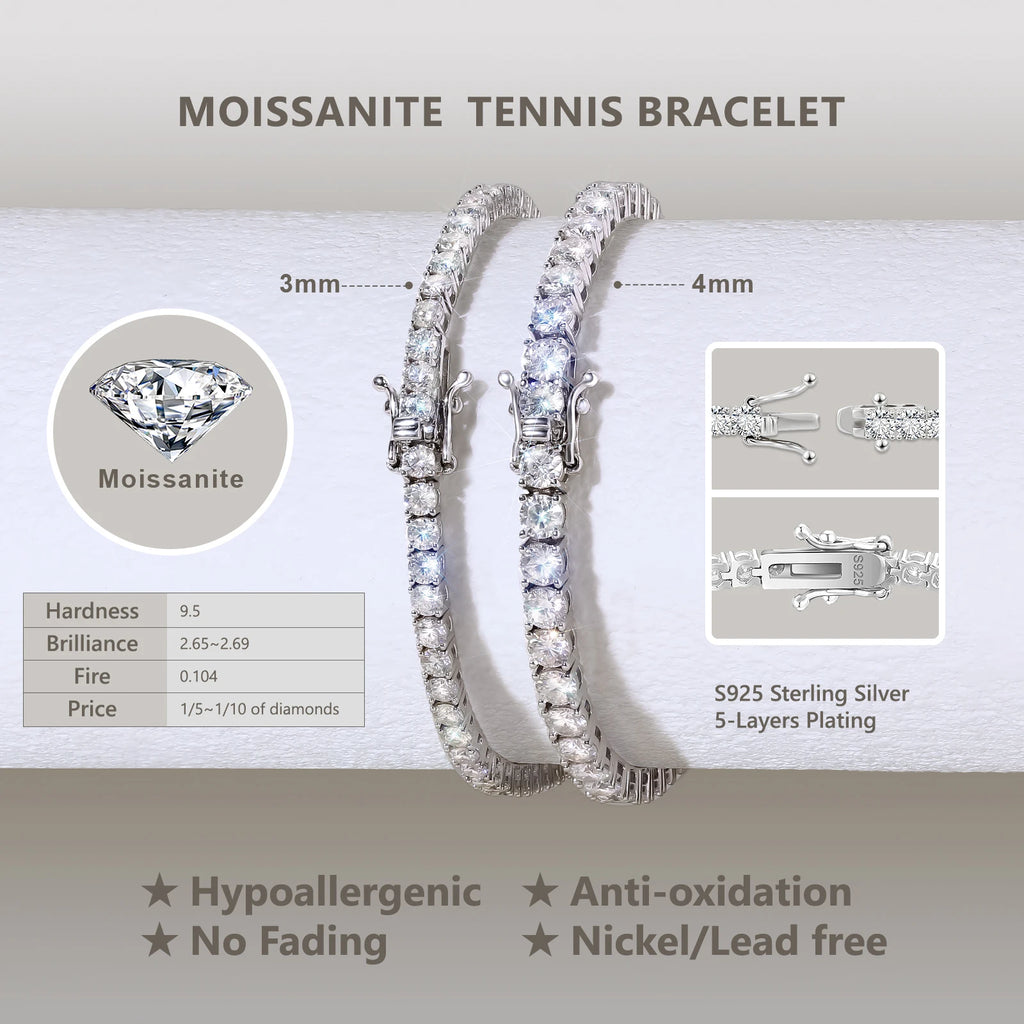 VVS1 Round Cut Moissanite Tennis Bracelet – 925 Sterling Silver | White Gold Plated — photo 6 of 7