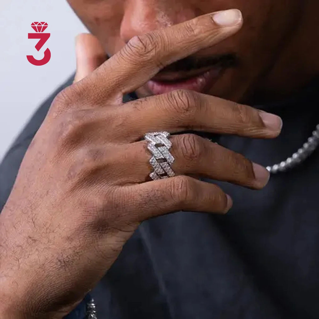 Iced Out 2-Row Cuban Link Moissanite Ring – 925 Sterling Silver | VVS D Color — photo 3 of 8