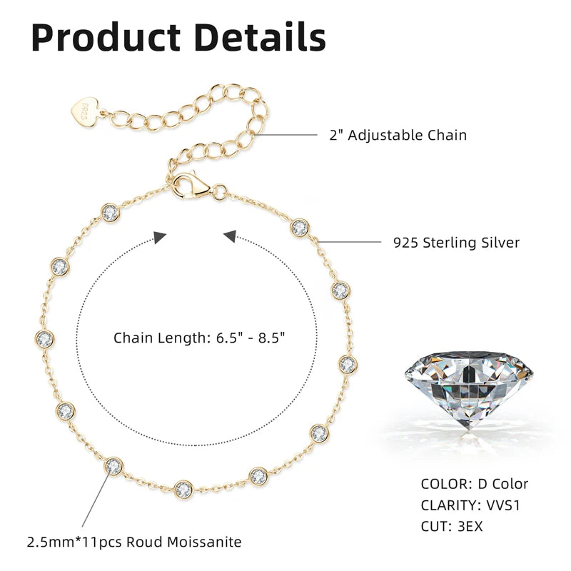 2.5mm Bezel Moissanite Tennis Bracelet – Adjustable | 925 Sterling Silver — photo 3 of 8